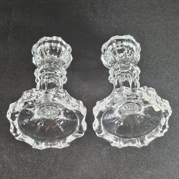 Boxed Pair Of Shannon by Godinger Atlantic 4" Tall Clear Candlesticks Tableware - Picture 5 of 11